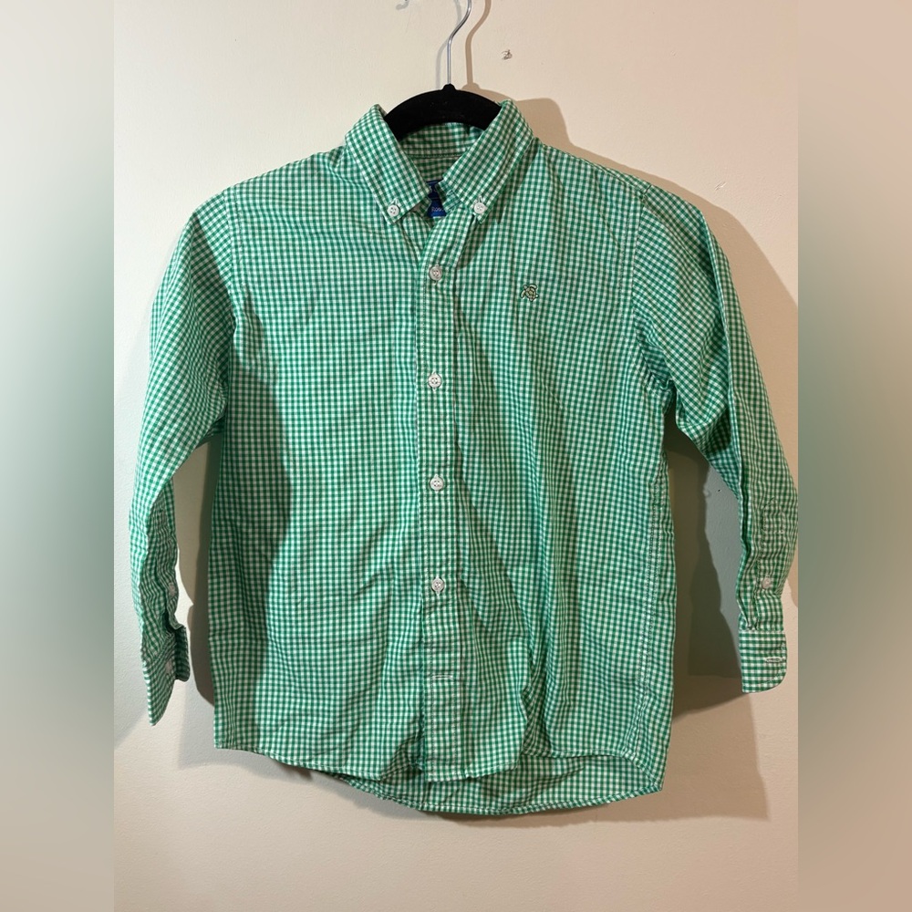 J. Bailey Roscoe Dress Shirt Boys SZ 7 Kelly green gingham‎ check pattern cotton